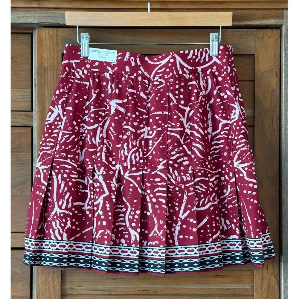 NWT‎ Chico's Size 00 (2) UPF Pleated Skort Russet Red Pockets Activewear Casual